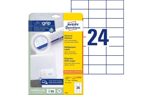 Avery Zweckform Universal-Etiketten 6173 70 x 37 mm, 25 Blatt