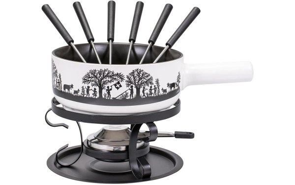 Kadastar Käsefondue-Set Bergchilbi E22 9 Teile, Schwarz/Weiss