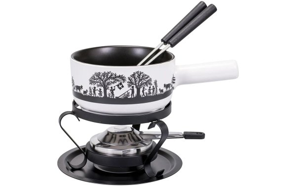 Kadastar Käsefondue-Set Bergchilbi E16 5 Teile, Schwarz/Weiss