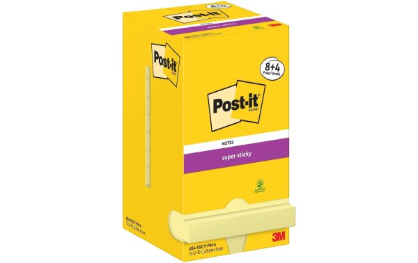 Post-it Notizzettel Super Sticky 76 x 76 mm, Gelb, 12 Blöcke