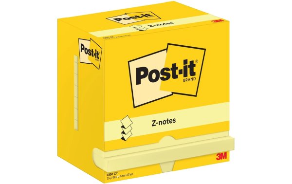 Post-it Notizzettel Z-Notes 76 x 127 mm, Gelb, 12 Blöcke