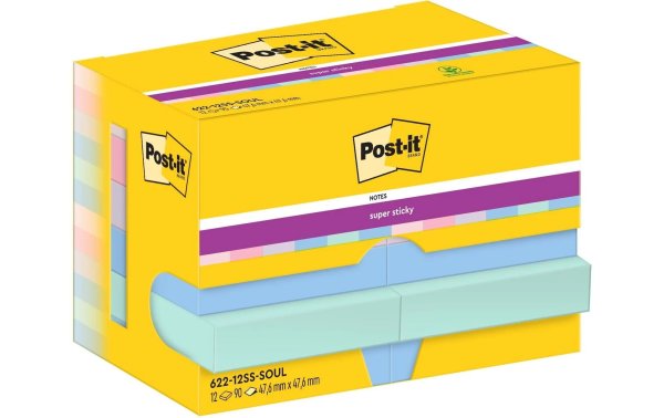 Post-it Notizzettel Super Sticky 47 x 47 mm, Soulful, 12 Blöcke