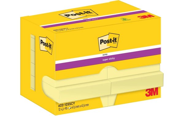 Post-it Notizzettel Super Sticky 47 x 47 mm, Gelb, 12 Blöcke