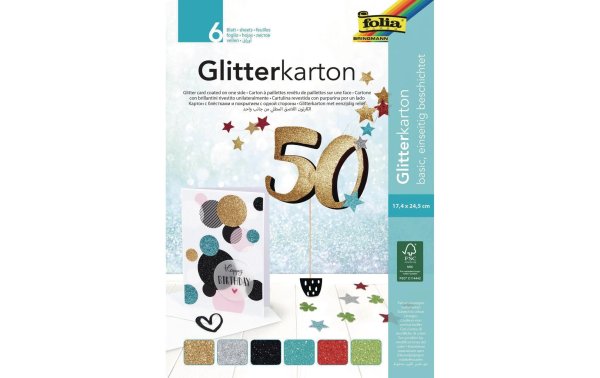 Folia Glitzerkarton Basic 17.4 x 24.5 cm, 300 g/m², 6 Blatt