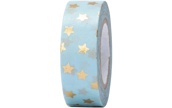 Rico Design Washi Tape Sterne 1.5 cm x 10 m, Blau/Gold