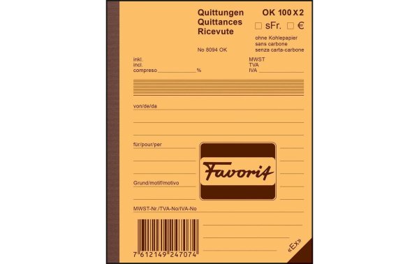 Favorit Durchschreibeblock 113 x 144 mm Quittungen, Blau/Weiss