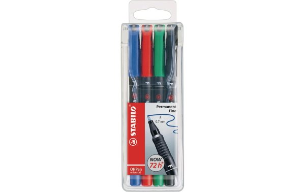 STABILO Folienstift OHPen universal F permanent 4 Stück, Mehrfahrbig