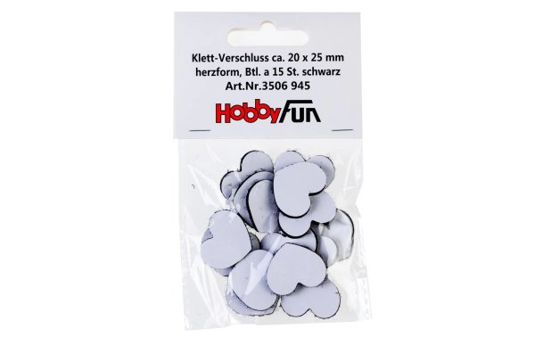 HobbyFun Klettverschluss 2 cm x 2.5 cm Herz Schwarz 15 Stück