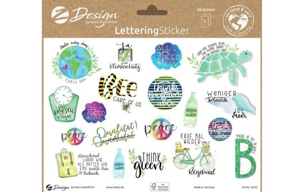 Z-Design Motivsticker A5 Lettering Umweltsprüche, Bunt, 38 Aufkleber