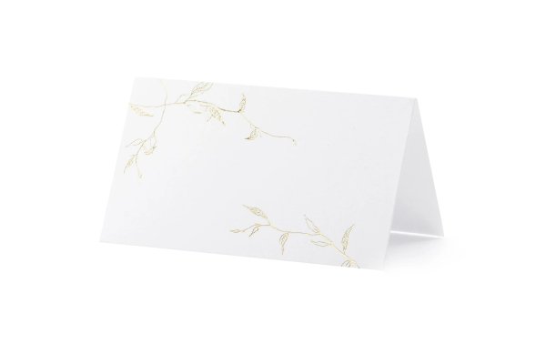 Partydeco Tischkarte Zweige 9.5 x 5.5 cm, 10 Stück, Weiss/Gold