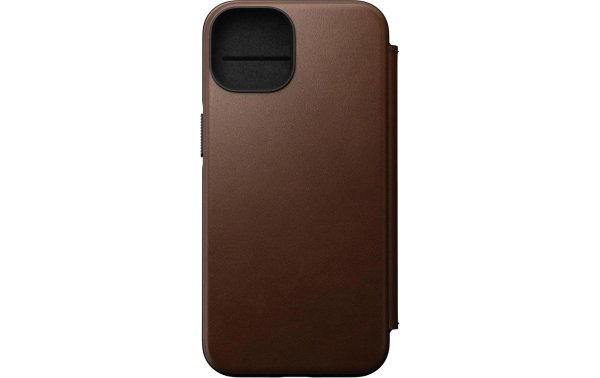 Nomad Book Cover Modern Leather Folio iPhone 14 Braun