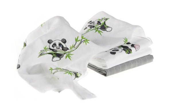 MAKIAN Mulltuch 4-er Set 70 x 70 cm Grün und Weiss Panda