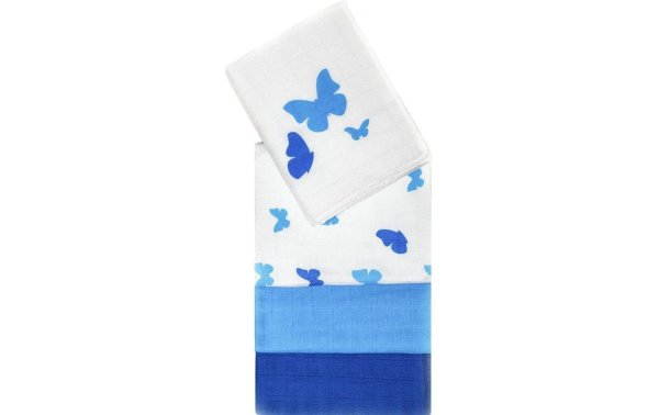 MAKIAN Mulltuch 4-er Set 80 x 80 cm Blau und Weiss Schmetterling