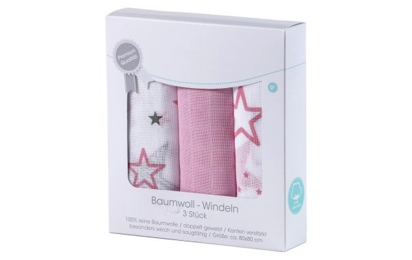 MAKIAN Mulltuch 3-er Set 80 x 80 cm Pink und Weiss Sterne