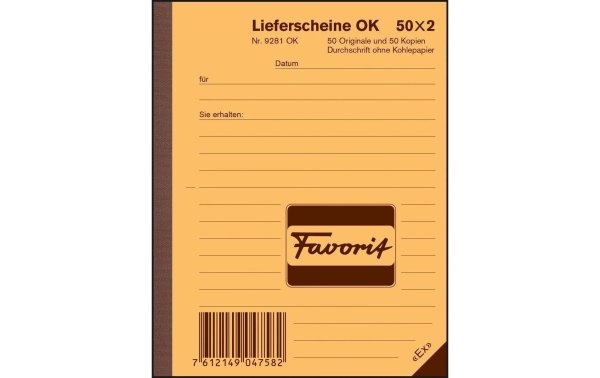 Favorit Durchschreibeblock 113 x 144 mm Lieferscheine, 50 x 2 Blatt