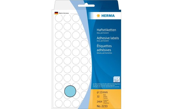 HERMA Vielzweck-Etiketten 2233 Ø 13 mm, 32 Blatt, Blau