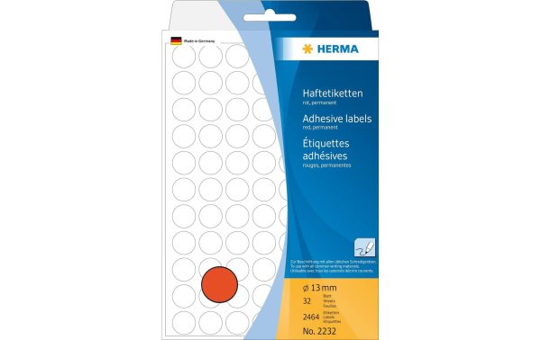 HERMA Vielzweck-Etiketten 2232 Ø 13 mm, 32 Blatt, Rot