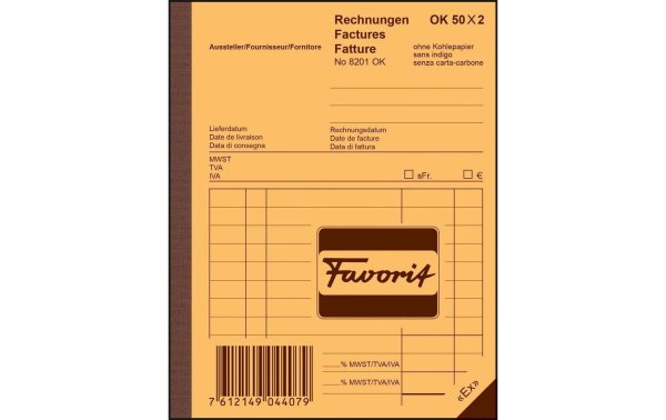 Favorit Durchschreibeblock 113 x 144 mm Rechnungen, 50 x 2 Blatt