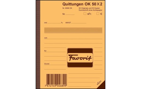 Favorit Durchschreibeblock 113 x 144 mm Quittungen, Blau/Weiss