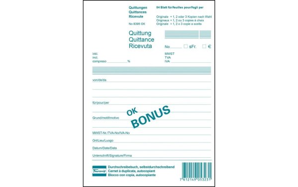 Favorit Durchschreibeblock 149 x 209 mm Quittungen Bonus, 84 Blatt