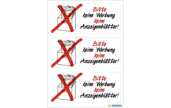 Herma Stickers Hinweis-Etiketten Keine Werbung, 39 x 118 mm, 1 Blatt