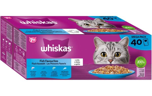 Whiskas Nassfutter Fisch Auswahl in Gelee 7+, 40 x 85 g