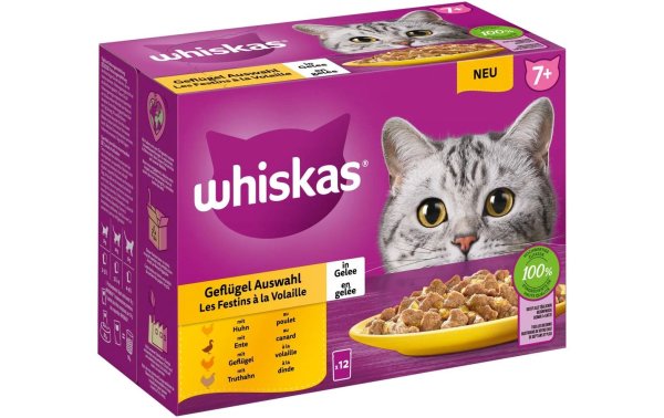 Whiskas Nassfutter Geflügel Auswahl in Gelee 7+, 12 x 85 g