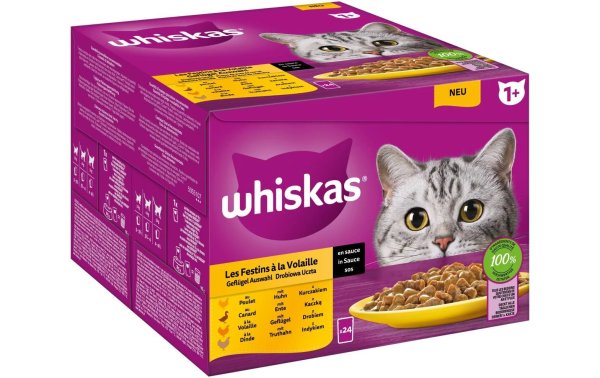 Whiskas Nassfutter Geflügel Auswahl in Sauce 1+, 24 x 85 g