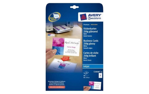 Avery Zweckform Visitenkarten-Etiketten Inkjet 85 x 54 mm 240 g/m²  80 Stück