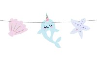 Partydeco Girlande Narwal 1 m, Blau/Rosa/Violett