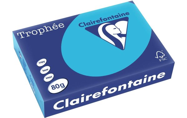 Clairefontaine Kopierpapier Trophée A4, 80 g/m², Wasserblau, 500 Blatt