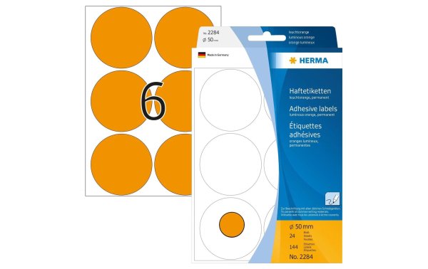 HERMA Vielzweck-Etiketten 2284 Leuchtorange Ø 50 mm, 24 Blatt