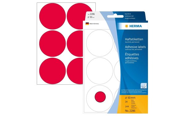 HERMA Vielzweck-Etiketten 2286 Leuchtrot Ø 50 mm, 24 Bl