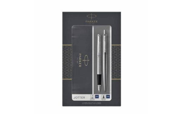 Parker Füllfederhalter DuoSet Jotter Edelstahl Medium (M), Schwarz