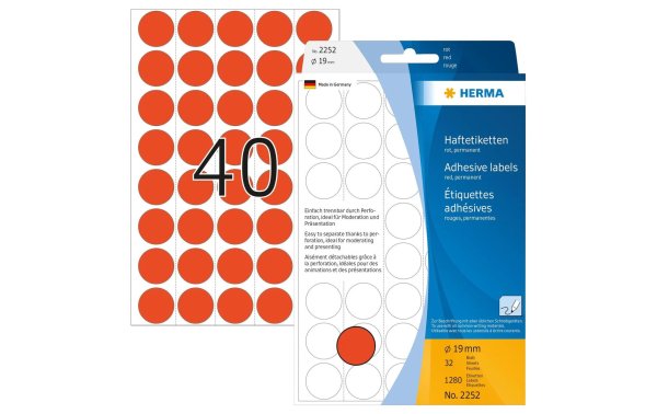 HERMA Vielzweck-Etiketten 2252 Rot Ø 19 mm, 32 Blatt