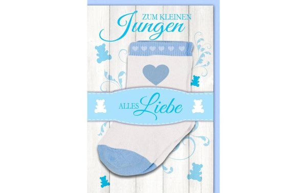 Braun + Company Glückwunschkarte Babysocken 11.5 x 17 cm, Blau