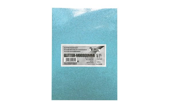 Folia Moosgummi-Set Glitter 5 Stück, Hellblau
