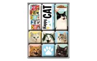 Nostalgic Art Magnet-Set Happy Cat 9 Stück, Mehrfarbig