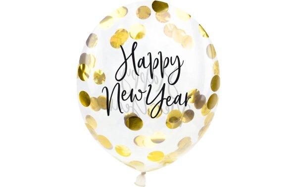 Partydeco Konfetti Luftballon Happy New Year Gold, Ø 27 cm, 3 Stück