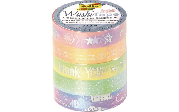 Folia Washi Tape Hotfoil Rainbow 5 Stück