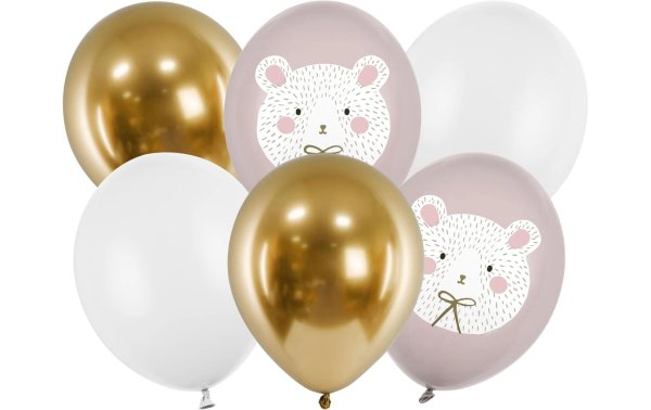 Partydeco Luftballon Eisbär Gold/Rosa/Weiss, Ø 30 cm, 6 Stück