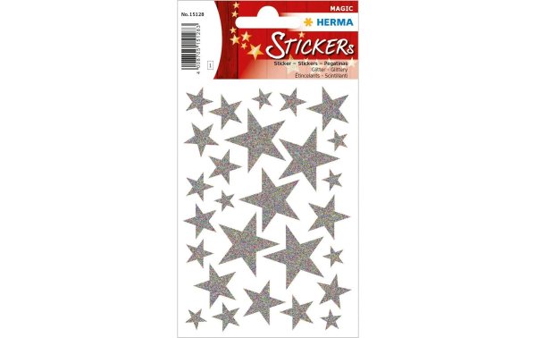 Herma Stickers Weihnachtssticker Sterne 1 Blatt à 27 Sticker, Silber