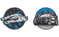 Schneiders Badges Spaceship + Police Car, 2 Stück