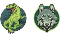 Schneiders Badges Dino + Wolf, 2 Stück