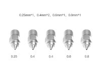 Creality Düsen-Set MK-HF, Kupfer/Alu, 0.25/0.4/0.6/0.8 mm 5-teilig