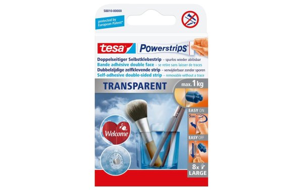 tesa Selbstklebestrip Powerstrips 8 Stück, Transparent, 1 kg