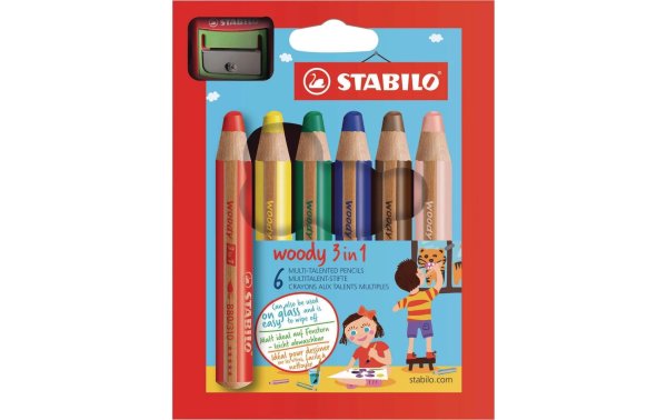 STABILO Farbstifte Woody 3in1 6 Stück, ink. Spitzer