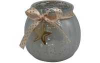 Dameco Teelichthalter mit Stern und Masche Grau, Glas