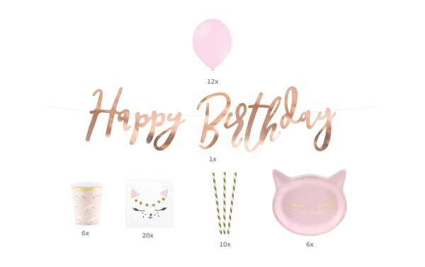 Partydeco Partyset Cat 6-teilig, Rosa