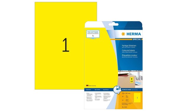 HERMA Universal-Etiketten A4 Ablösbar 210 x 297 mm Gelb, 20 Blatt